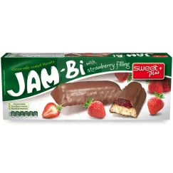 Biscuiți Sweet Plus Jam-Bi cu dulceață de căpșuni și glazură de ciocolată, 150g