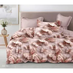Lenjerie de Pat Dublu din Finet cu Cearceaf Clasic, Model 5D cu Fluturi Roz, 6 Piese