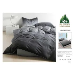 Lenjerie de Pat Dublu din Finet cu Cearceaf cu Elastic, Model Elegant în Degradé Gri Pucioasa, 4 Piese