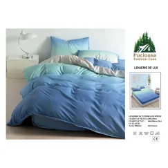 Lenjerie de Pat Dublu din Finet cu Cearceaf cu Elastic, Model Elegant în Degradé Albastru-Verde Pucioasa, 4 Piese