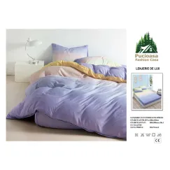 Lenjerie de Pat Dublu din Finet cu Cearceaf cu Elastic, Model Elegant în Degradé Pastel Multicolore Pucioasa, 4 Piese