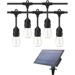 Ghirlandă Solară cu 10 Becuri LED S14, 10 metri, Lumină Caldă, IP65, Interconectabilă