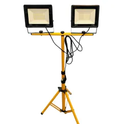 Trepied Telescopic cu 2 Proiectoare LED de 50W, Înălțime Reglabilă 60-150 cm, IP66, 9000lm, Galben/Negru