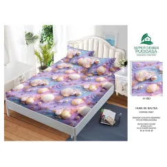 Husă cu elastic din finet model scoici și perle pe fundal violet-lila cu 2 fețe perna 160x200 cm