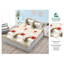 Husă cu elastic din finet model inimi mari și flori crem, alb și roșu cu 2 fețe perna 160x200 cm