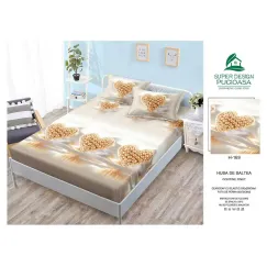 Husă cu elastic din finet model inimi 3D bej și crem cu 2 fețe perna 160x200 cm