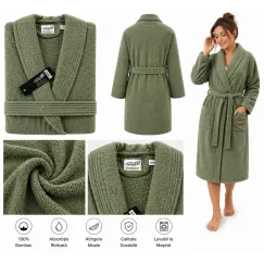 Set Complet Baie: 1 Halat Velur Mărime S/M și 2 Prosoape, Verde