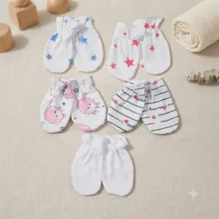Set 10 Perechi Mănuși din Bumbac Imprimat pentru Bebeluși Diverse Imprimeuri