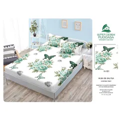 Set Husă de Pat cu Elastic și 2 Fețe de Pernă, Finet, 160x200 cm, Model Floral cu Fluturi (H-161)