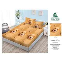 Set Husă de Pat cu Elastic și 2 Fețe de Pernă, Finet, 160x200 cm, Model Câini (H-121)