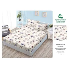 Set Husă de Pat cu Elastic și 2 Fețe de Pernă, Finet, 160x200 cm, Model Floral Violet (H-152)