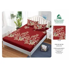 Set Husă de Pat cu Elastic și 2 Fețe de Pernă, Finet, 160x200 cm, Model Floral Roșu (H-124)