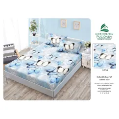Set Husă de Pat cu Elastic și 2 Fețe de Pernă, Finet, 160x200 cm, Model Fluturi Albaștri (H-156)