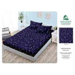 Set Husă de Pat cu Elastic și 2 Fețe de Pernă, Finet, 160x200 cm, Model Constelații (H-114)