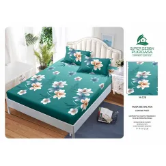 Husă cu Elastic din Finet, Brand Super Design Pucioasa, Model Floral Turcoaz, 160x200 cm