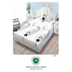 Set Husă de Pat cu Elastic și 1 Față de Pernă, Finet, 140x200 cm, Model Stele Căzătoare (U-5)