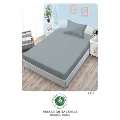 Set Husă de Pat cu Elastic și 1 Față de Pernă, Finet, 140x200 cm, Model Uni Gri (UE-6)