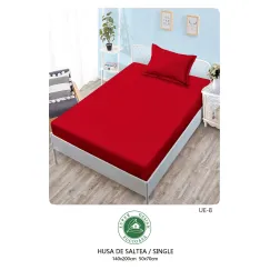 Set Husă de Pat cu Elastic și 1 Față de Pernă, Finet, 140x200 cm, Model Uni Roșu (UE-8)