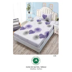 Set Husă de Pat cu Elastic și 1 Față de Pernă, Finet, 140x200 cm, Model Inimi și Trandafiri (U-6)