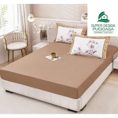 Set Husă de Pat cu Elastic Bej-Café și 2 Fețe de Pernă, Finet, 160x200 cm