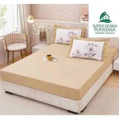 Set Husă de Pat cu Elastic Bej și 2 Fețe de Pernă, Finet, 160x200 cm