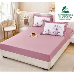 Set Husă de Pat cu Elastic Roz și 2 Fețe de Pernă, Finet, 160x200 cm