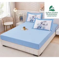 Set Husă de Pat cu Elastic Bleu și 2 Fețe de Pernă, Finet, 160x200 cm