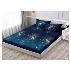 Set Husă de Pat din Finet cu Elastic, 180x200 cm, Model Note Muzicale și Steluțe, 2 Fețe de Pernă