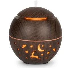 Difuzor de Arome Sferic cu Proiector de Noapte și Finisaj Efect Lemn Închis