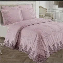 Set pike premium cu cuvertură și dantelă EBRU Roz Pudră, 3 piese