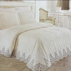 Set pike premium cu cuvertură și dantelă EBRU Crem, 3 piese