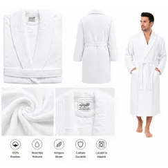 Set Complet Baie: 1 Halat Velur Mărime L/XL și 2 Prosoape, Alb