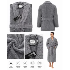 Set Complet Baie: 1 Halat Velur Mărime L/XL și 2 Prosoape, Gri