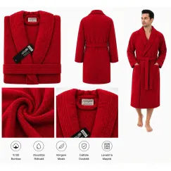 Set Complet Baie: 1 Halat Velur Mărime L/XL și 2 Prosoape, Roșu