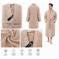 Set Complet Baie: 1 Halat Velur Mărime L/XL și 2 Prosoape, Bej