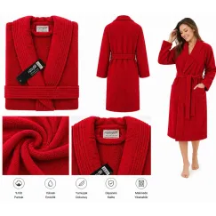 Set Complet Baie: 1 Halat Velur Mărime S/M și 2 Prosoape, Roșu