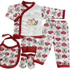 Set 4 Serii Compleu Pentru Bebeluși 5 Piese Bumbac 100% Cu Model Imprimat Roșu Mărimi 22-24