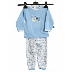 Set 4 Mărimi Pijama Copii Albastru din Bumbac 100% Mărimi 34-40