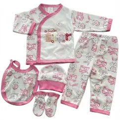 Set 4 Serii Compleu Pentru Bebeluși 5 Piese Bumbac 100% Cu Model Imprimat Roz Mărimi 22-24