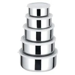 Set 5 caserole din inox cu capace din plastic transparent