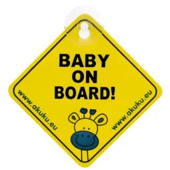 Indicator auto Akuku „Baby on Board”, cu ventuză, 12 × 12 cm