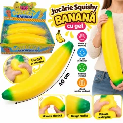 Jucărie Squishy Banană XXL cu Gel, Moale și Elastică, Antistres, 40 cm