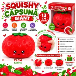 Squishy Căpșună Giant 13 cm, Jucărie Antistres Moale și Pufoasă, Soft & Stretchy, Ambalaj Individual