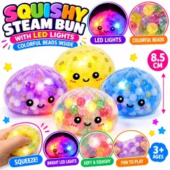 Jucărie Squishy Steam Bun cu Bile și Lumini LED, Moale și Antistres, 8,5 cm