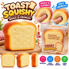 Jucărie Squishy Toast Crunchy, Felie de Pâine, Moale și Flexibilă, Antistres, 8 cm