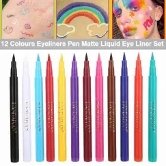 Set Handaiyan cu 12 tușuri colorate pentru ochi, tip cariocă