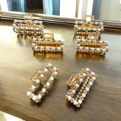 En-gros Clești de păr dreptunghiulari din metal auriu cu perle și pietricele - 12 bucăți/set G200 - vânzare en-gros pentru revânzare