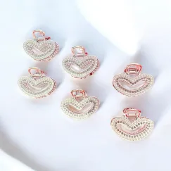 Set 12 Clestișori de Păr G233-1 (Inimioară) din Metal Rose-Gold cu Pavaj de Pietre Strass și Floare Centrală Colorată