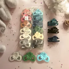 Set Original de Clești de Păr cu Bucle Decorative și Floare Centrală din Silicon Mat, Mix de Culori Moderne, Set de 12 Bucăți