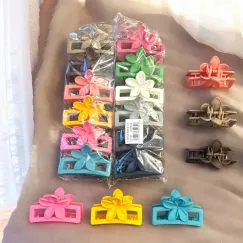 Set Clești de Păr Rectangulari Decupați cu Aplicație Florală Vibrantă, Finisaj Mat Siliconat, Set de 12 Bucăți